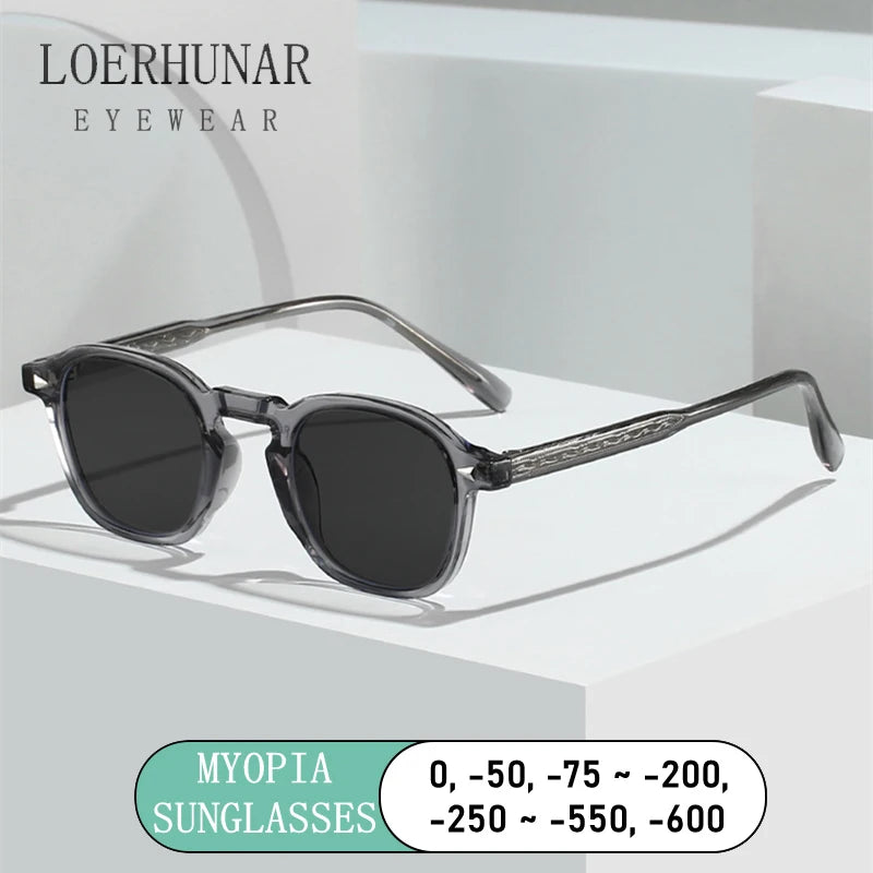 LOERHUNAR High Quality Fashion Oval Small Frame Myopia Sunglasses for Men Women Optical Prescription Gray Sunglasses Anti UV400